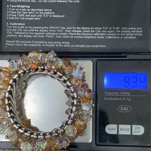 Vintage Citrine/Clear Crystal Beads Expandable Bracelet - Picture 10 of 12